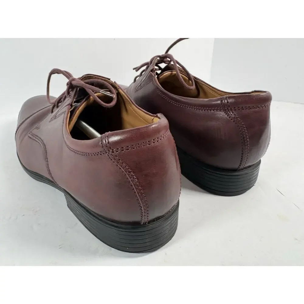 Clarks Tilden Mens 13 M Burgundy Leather Cap Toe Oxford Dress Shoes 26136387